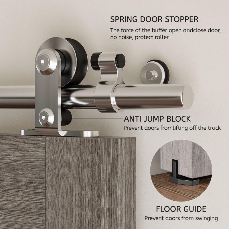 CCJH 4FT/48'' Stainless Steel Sliding Track Barn Door Hardware Kit for Single Door Heavy Duty - Image 4
